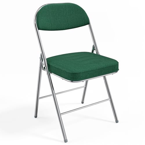 VINGLI Folding Chairs with Padded Seat & Backrest, Metal Frame, Durable Corduroy Fabric, 350 lbs Capacity, Set of 1, Olive Green – Ideal for Weddings, Parties, Office Events
