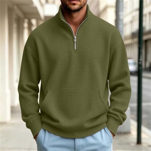 TERGHTP Mens Quarter Zip Pullover Waffle Knit Mock Neck Casual Sweatshirts - image 6
