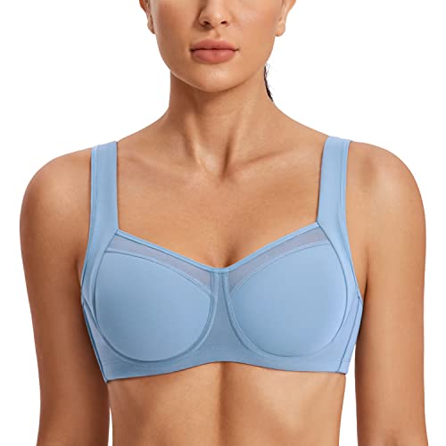 Image of SYROKAN High Impact Sports Bras for Women No Uniboob Unlined Underwire Adjustable Cross Back Bra