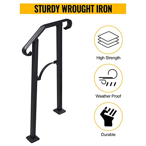 Outdoor Stair Rail Real Iron Metal, Hand Railing Fits 1 Or 2 Steps Flexible Transitional Handrail W/Installation Kit Hand Rails For Concrete Or Wooden Steps Or Stairs (2 Steps, 1) #TOP5
