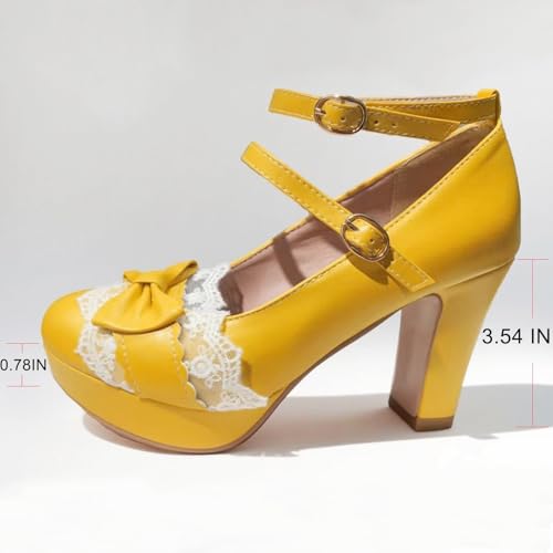 Image of MEOTINA Cute Bow Heels Mary Janes Shoes Women Dress Platform Strappy High Heels Kawaii Shoes