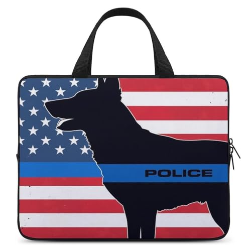 Laptop Bag for Men Women, Portable American Thin Blue Line Police Dog Flag Black Laptops Case, Computer Bag Compatible with Lenovo, Hp, Dell, Asus Notebook