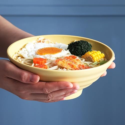 Image of Wheat Straw Salad Bowls Set (900ml) - Large Microwave Safe, Unbreakable & Stackable Bowls for Salad, Pasta, Soup, Ramen - BPA-Free, Eco-Friendly, Lightweight Serving Bowls for Kitchen (6, Yellow)