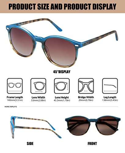 Duco Retro Round Uv400 Polarized Sunglasses For Women Men Vintage Shades Classic Acetate Frame Trendy Sunglass Dc1230 (Blue Tortoise) #TOP2
