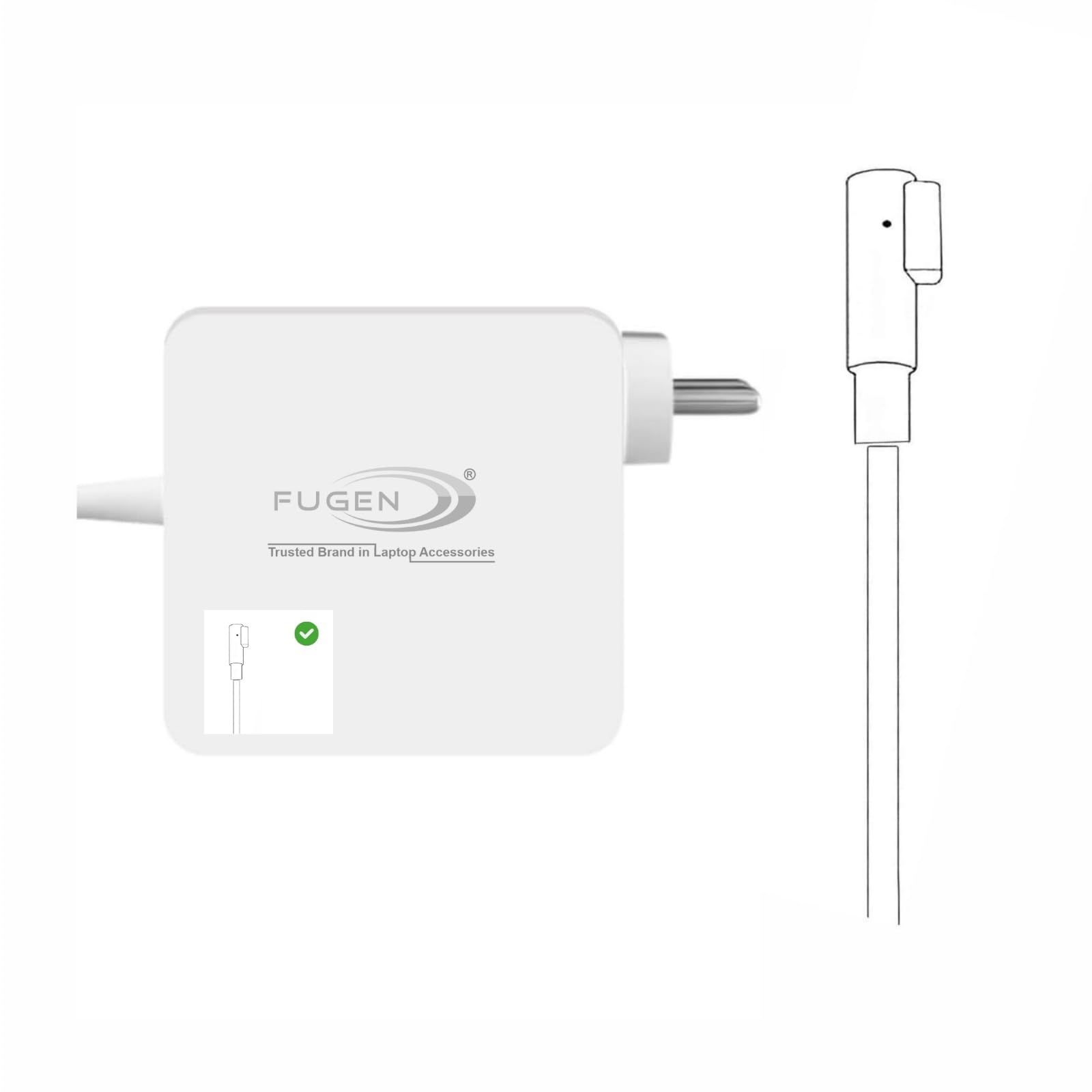 Fugen Compatible Adapter Charger L Shape (MG-1) 45w 14.85V 3.05A Magnet Pin MB Air A1243 A1244 A1274 A1369 A1370 A1374 11",13" Inch MC747LL/A (White),laptops