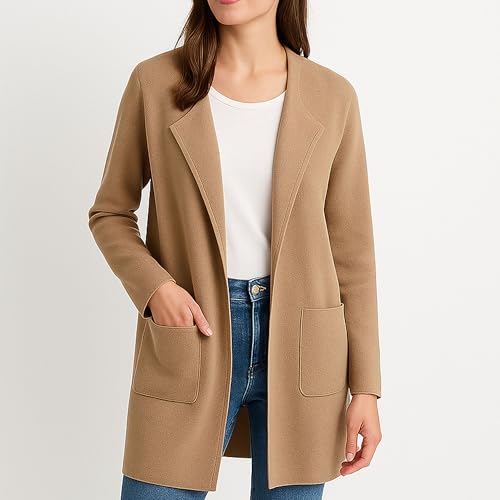 Maiyifu-GJ Women's Fall Winter Wool Blend Pea Coats Mid-Long Trench Coat Overcoat Lightweight Open Front Cardigan Jackets2