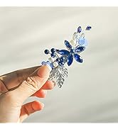 Flayem Braut Haarspange Kristall Blau Blume Haarnadeln Strass Blatt Haarspange Kopfschmuck für Br...