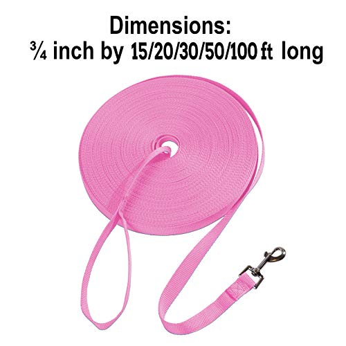 Hi Kiss Dog/Puppy Obedience Recall Training Agility Lead - 15Ft 20Ft 30Ft 50Ft 100Ft Training Leash - Great For Training, Play, Camping, Or Backyard - Pink 50Ft #TOP3