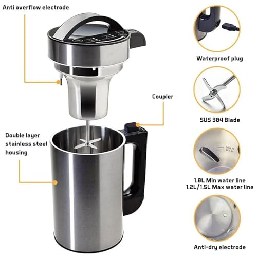 Milchbereiter auf pflanzlicher Basis, 1,2 l selbstreinigend mit Sieb-Set, ideal für Mandel, Sojabohne, Hafermilch zu Hause