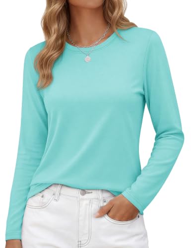 Image of YUCOLEN Long Sleeve Shirts for Women Cotton Crew Neck Casual Tops Fall