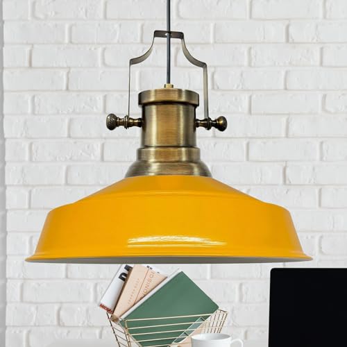 bamyum Asletl Hängelampe Industrial aus Metall Ø41 cm, Küchenlampe Vintage, Hängelampe Esstisch E27, Wohnzimmerlampe Hängend Vintage, Pendelleuchte Esstisch und Wohnzimmer, Pendelleuchte Dunkelgelb