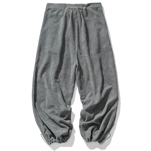 GURUNVANI Mens Corduroy Pants Loose Drawstring Sweatpants Vintage Cargo Pant2