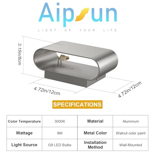 Image of Aipsun Nickel Modern LED Wall Sconces 4 Packs Indoor Wall Lights Hardwired Up and Down Wall Mount Light for Living Room Bedroom Hallway Corridor Conservatory Warm White 3000K(with G9 Bulbs)