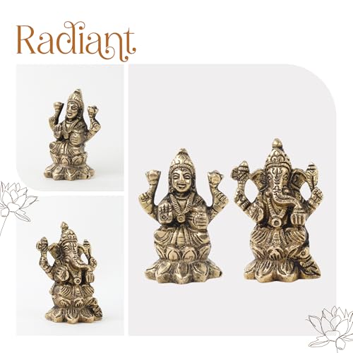 Image of Habere India-All the Cultures Fabricating India Brass Lakshmi Ganesh Idol Set for Pooja Room | Pure Brass Lakshmi Ganesh Murti for Home | Decorative Statue for Mandir (Design06: L4 x W3 x H6 cm)