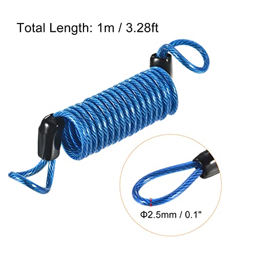 PATIKIL Security Steel Cable 2.5mm x 1m/3.28ft Coated Spring Luggage Lock Wire Rope with Double Loop Blue - Image 2