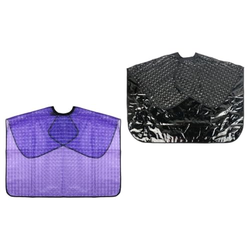 NOLITOY 2 capas impermeables para peluquería para uso en salón, corte y tinte de cabello, con protección para hombros, color negro y morado, para adultos unisex, barbería