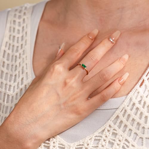 Cubic Zirconia Emerald Fashion Statement Stackable Mom Ring Jewelry CZ for Women Cute Dainty Gold Silver Rings Wedding Gift Transparent Green Health Waterproof Purity Simple4