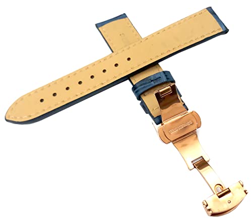 Image of 18mm 19mm 20mm 21mm 22mm 23mm 24mm Genuine Leather Butterfly Deployment Clasp Buckle Watch Band Strap Black Dark Brown TAN Blue Rose Black Gold White