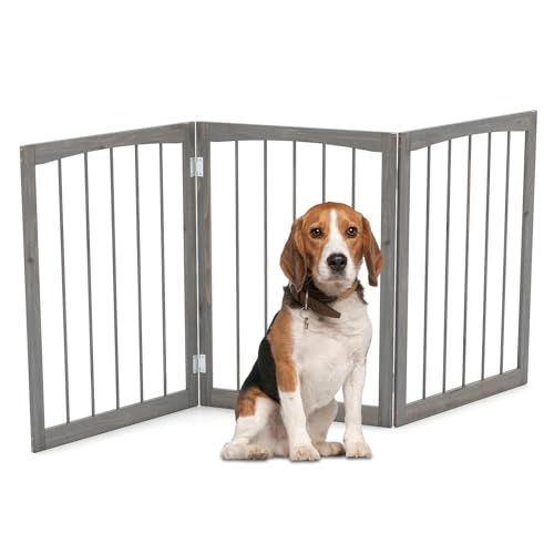 GYMAX Wooden Pet Gate, Foldable 3 Panels Stair Gate, Solid W