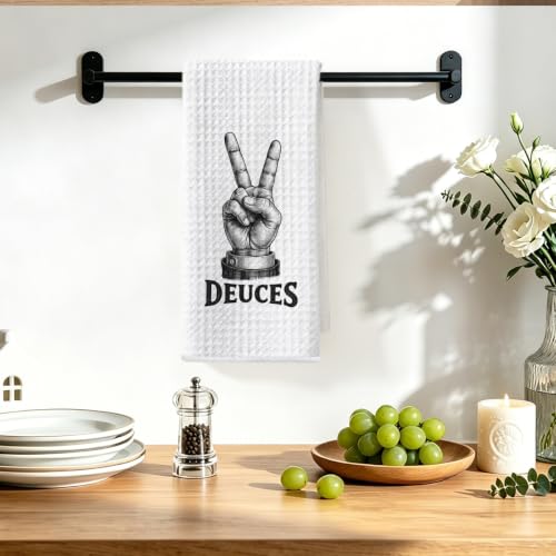 Image of Funny Deuces Hand Towels for Bathroom, S Wars Waffle Weave Hand Towel | Funny Waffle Weave Dish Towels, Humor Hand Towels for Home Kitchen Bathroom Decor, Housewarming Gifts 14x24 Inch