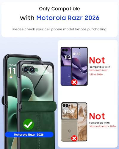 Image of for Motorola Razr 2026 Case with Hinge Protection & Built-in Outer Screen Protector, Ultra-Thin PU Leather Matte PC Shockproof Cover, Slim Protective Phone Case for Moto Razr 2026-Green