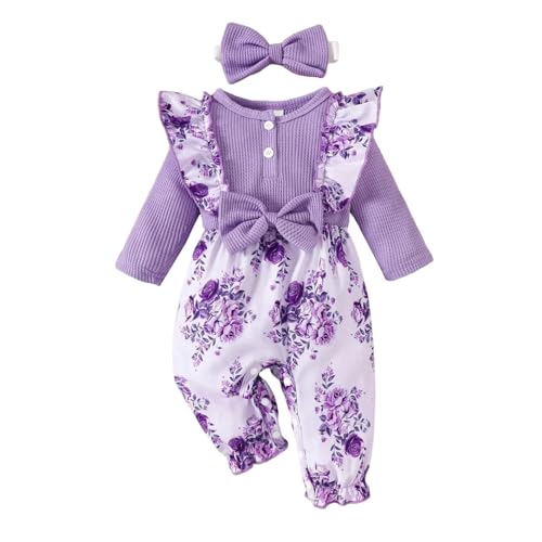 Image of Aoswep Newborn Baby Girl Clothes Jumpsuits Clothes Long Sleeve Rompers