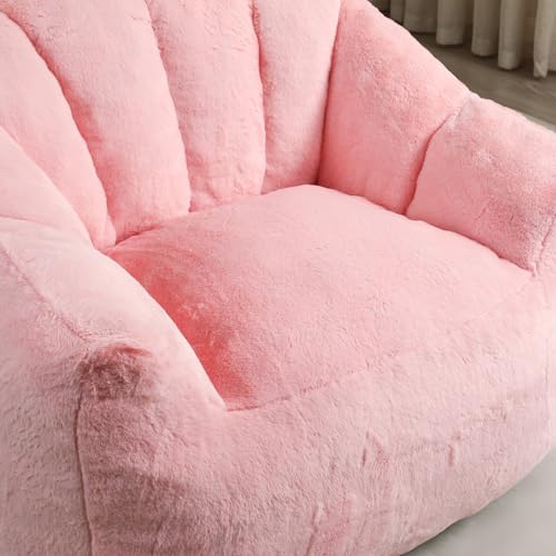 Image of Bean Bag Chair with Arms for Adults - Furry Lazy Sofa, Armrests Stuffed High-Density Foam Filler Chair, Small Cozy Reading in Bedroom Living Room and Dorms (Pink)