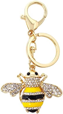 Honbay 1PCS Rhinestone Little Bee Keychain Bumble Bee Sparkling Keyring Animal Key Chain Decor in A Box for Bag Purse Wallet