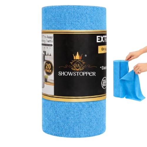 Image of Showstopper Microfiber Cleaning Cloth Roll, Reusable Tear Away Microfiber Towels,Washable, Ultra Absorbent, Rags Cleaning, Dishcloths, Cleaning Cloth for Car, Home or Kitchen. (Sky Blue, 25cm X 25cm)