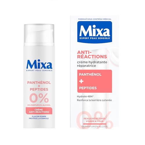MIXA - Crème Anti-Réactions - Hydrate Intensément & Répare La Barrière Cutanée en 4H* - Sans Parfum, Sans Alcool - Panthénol + Peptides - Tous Types de...