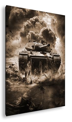 Impression d'art XXL char d'assaut sépia 90x60cm pour décoration murale