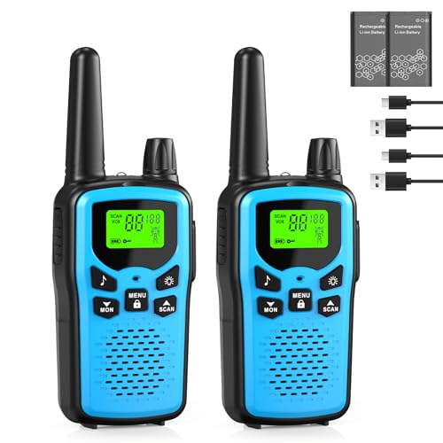 Walkie Talkies, Kartal Long Range Walkie Talkies for Adults with 22 FRS Channels, Family Walkie Talkie with LED Flashlight VOX LCD Display for Hiking Camping Trip (Blue 2 Pack)