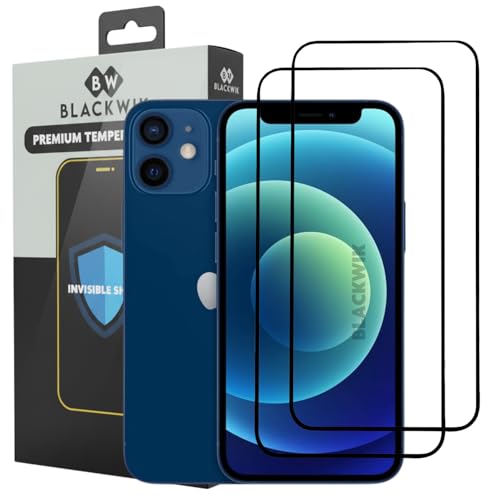 Image of Blackwik Tempered Glass Screen Protector for iPhone 12 / iPhone 12 Pro with Edge-To-Edge Protector Coverage | Easy Installation Kit (Black) (Pack Of 2)