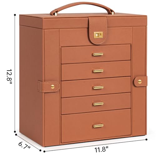 AKOZLIN Giant Jewelry Box Organizer Functional Large Leather Jewelry Storage Case for Women Girls Ring Necklace Earring Bracelet Holder Organizer with Mirror