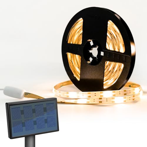 Tira de luces LED solar blanca cálida para exteriores miniatura 1
