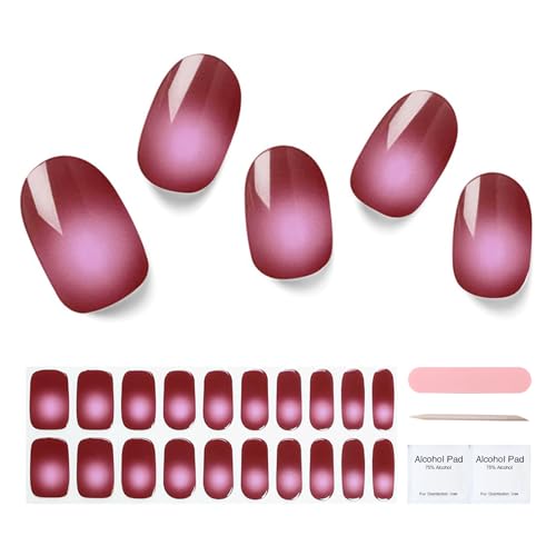 Semi Cured Gel Nail Strips, 20 pcs Gel Nail Stikers, Gel Nail Wraps Semi Cured, Salon-Quality, 2 Weeks Long Lasting Ombre Violet