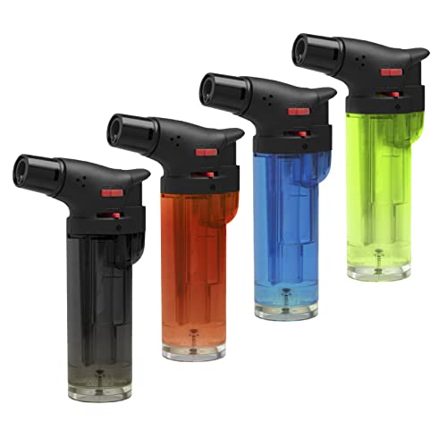 HIBRON Soplete De Cocina, Profesional Antorcha Butano Encendedor Mechero, Recargable Mini Culinario, con Bloqueo de Seguridad & Llama Ajustable para barbacóa Crema Cámping (Gas precargado), Pack x4