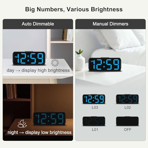 Image of Peakeep Small Mini Digital Alarm Clock Battery Operated for Bedroom Travel, 1.65 inch Numbers Large Display Cordless Clock for Beside Seniors Elderly, Auto Manual Dimmers, 5 Levels Volume