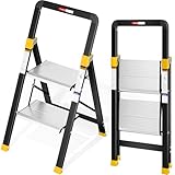 KINGRACK 2 Step Ladder,Aluminium Lightweight Folding Step Stool with Anti-Slip Wide Pedals, Handrail, 330lbs Capacity Ladder for Household, Kitchen,Home, Space Saving, Sturdy and Portable