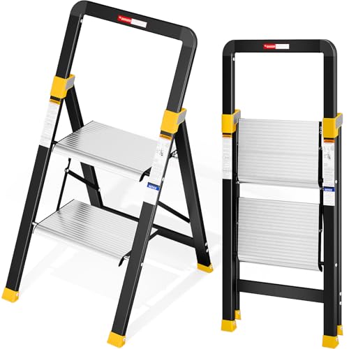 KINGRACK 2 Step Ladder,Aluminium Lightweight Folding Step Stool with Anti-Slip