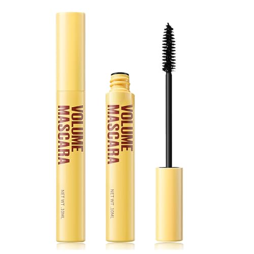 Black Mascara Volumising& Smudge-Proof,With an inflator comb brush - Waterproof Formula for Thinning & Sparse Lashes,Gentle & Hypoallergenic for Sensitive Eyes(Pack of 2)