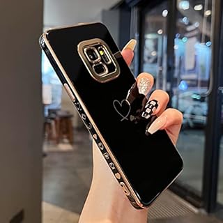 ZTOFERA Compatible with Samsung Galaxy S9 Case for Girls Women, Flexible Silicone Protective Phone Case with Cute Love Heart Pattern Golden Edging Shockproof Bumper Cover, Black