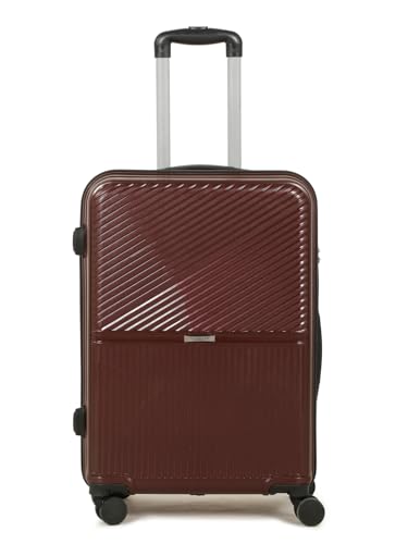 Image of Teakwood Meduim Size 8 Wheels Trolley Bag, Hard Cabin with Zipper Closure, Adjustable Push Button & Cross Side Strap, Number Lock System 360 Degree (Medium, Brown)
