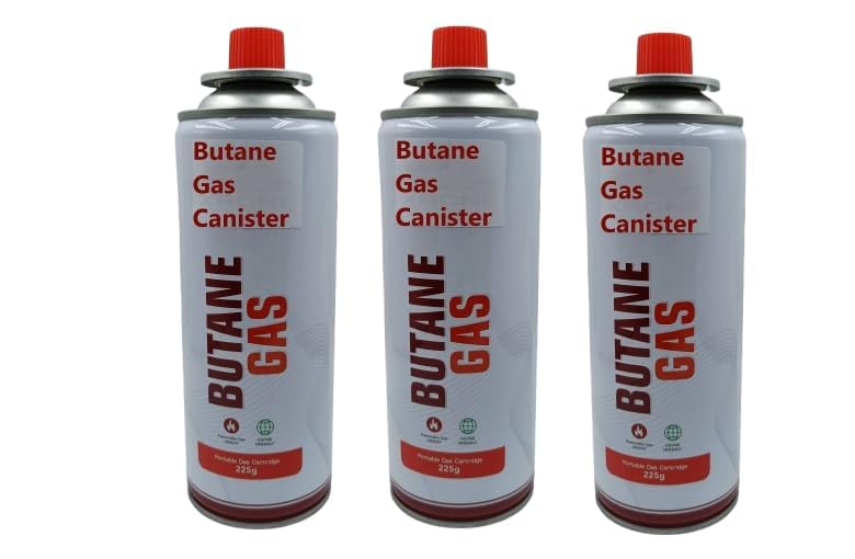 Image of Portable Butane Gas Canister 225g Fuel Cartridge Refill for Camping Stove, Portable Gas Burner, Outdoor Cooking, BBQ, Picnic, Hiking, Trekking. (3 Refill)