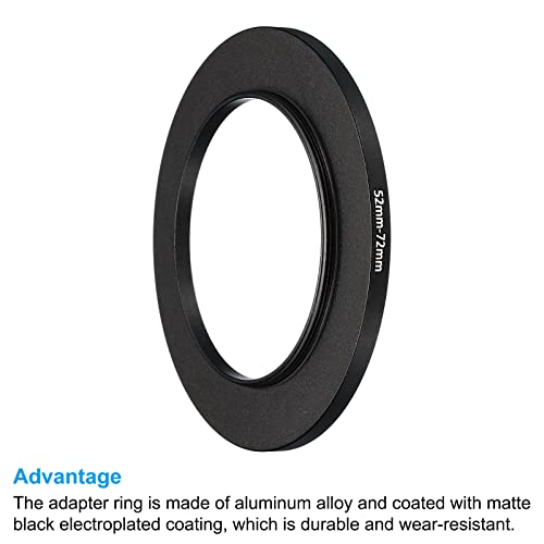 Image of PATIKIL 52mm-72mm Metal Step Up Ring, 2 Pack Camera Lens Filter Adapter Ring Aluminum Filter Adapter Ring for Camera Lenses Hood, Black