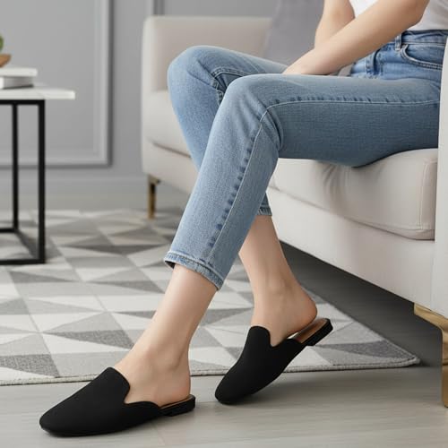 Image of Ecetana Mules for Women Flats Shoes: Comfortable Slip On Casual Work Slides Round Toe Backless Loafers