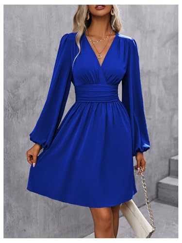 Image of SOLY HUX Women's Elegant Dress V Neck Long Sleeve High Waist Swing Prom Cocktail Short Dresses