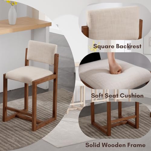 Image of Ya-Home 26 inch Bar Stools Set of 4, Linen Upholstered Counter Height Bar Stool