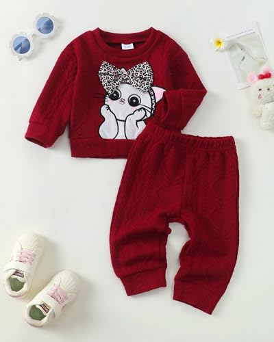 Kucnuzki Baby Toddler Girl Clothes Long Sleeve Crewneck Sweatshirt Tops Sweatpant Sweatsuit Baby Girl Fall Winter Outfit3