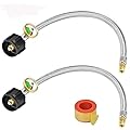 Stanbroil 2PCS 15" RV Propane Pigtail Hose with Gauge for 2-Stage Auto Changeover Regulator, Stainless Steel Braided Hose with 1/4" Inverted Male Flare
